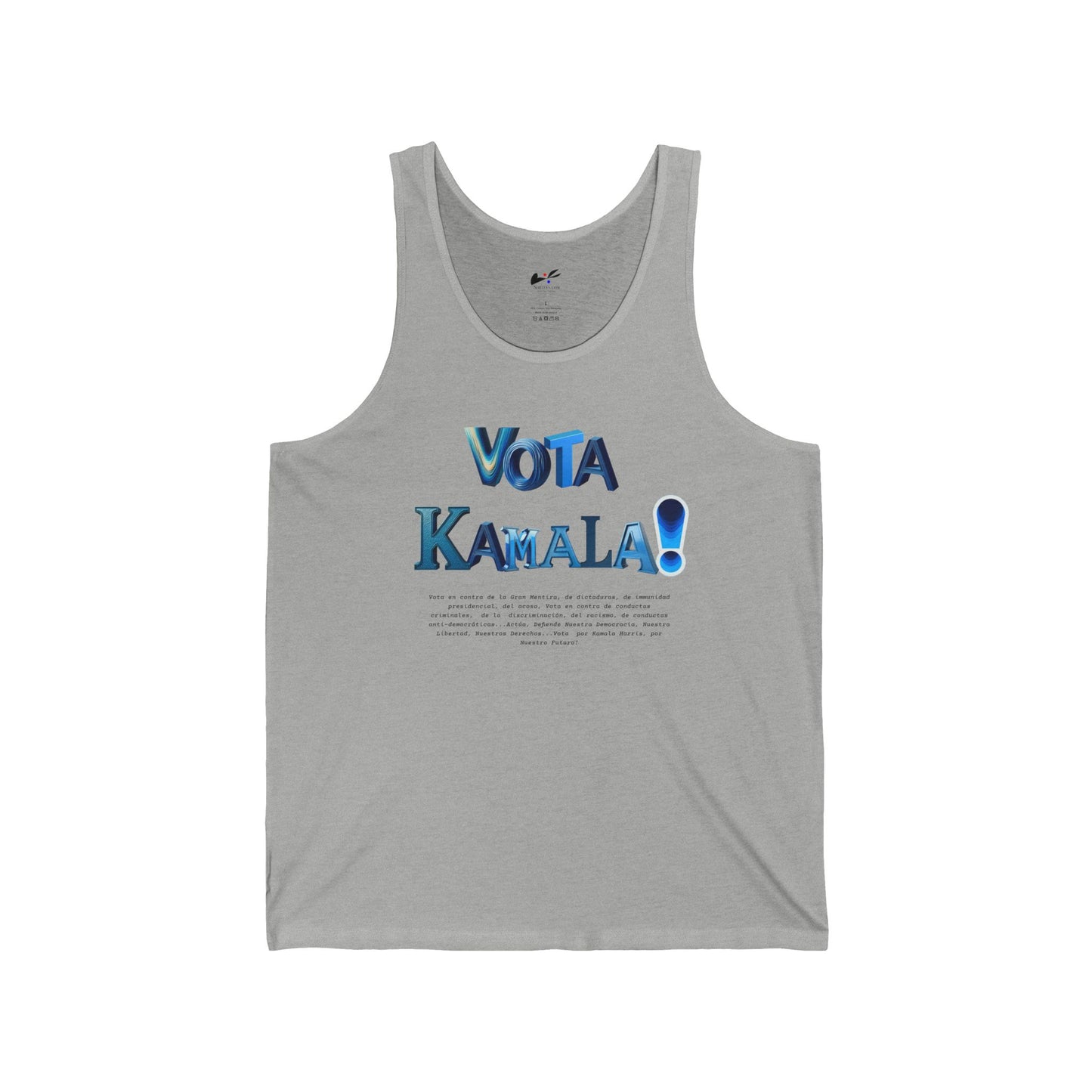 'Vota Kamala! Vota en contra de La Gran Mentira, de dictaduras, de immunidad presidencial, del acoso, Vota en contra de conductas criminales...' Unisex Jersey Tank