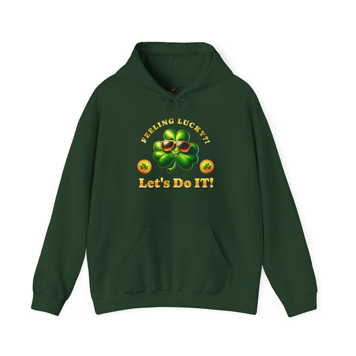 'Feeling Lucky?! Let's Do It! Happy Saint Patrick's Day' Unisex Heavy Blend™ Hooded Sweatshirt.