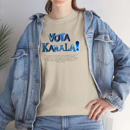 'Vota Kamala!, Vota en contra de la Gran Mentira, de dictaduras, de immunidad presidencial,  del acoso, Vota en contra de conductas criminales...' Unisex Heavy Cotton Tee