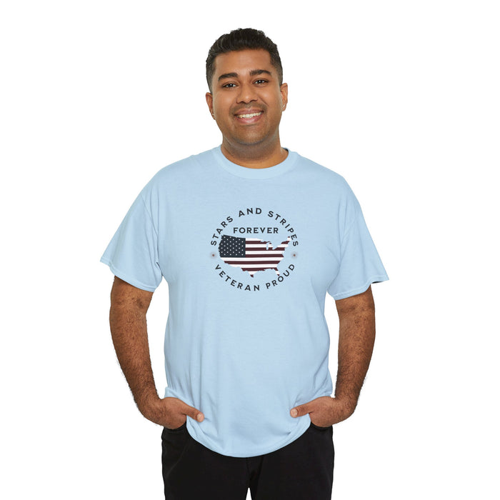 ' Stars and Stripes Forever -Veteran Proud-'. Unisex Heavy Cotton Tee.