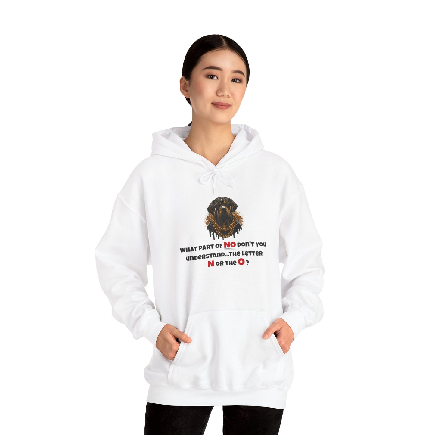 'What Part Of NO Don't You Understand, The Letter N or The O?' Unisex Heavy Blend™ Hooded Sweatshirt.