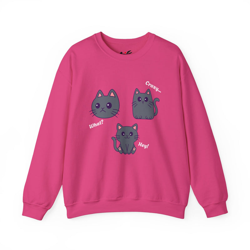 'What?, Crazy..., Hey! Cat Unisex Heavy Blend™ Crewneck Sweatshirt.