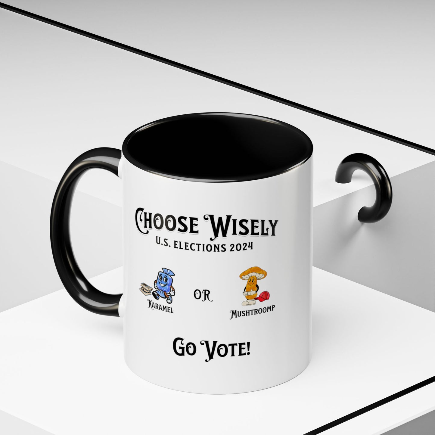 'Choose Wisely -U.S. Elections 2024- Karamel or Mushtroomp...Go Vote!' Accent Coffee Mug, 11oz