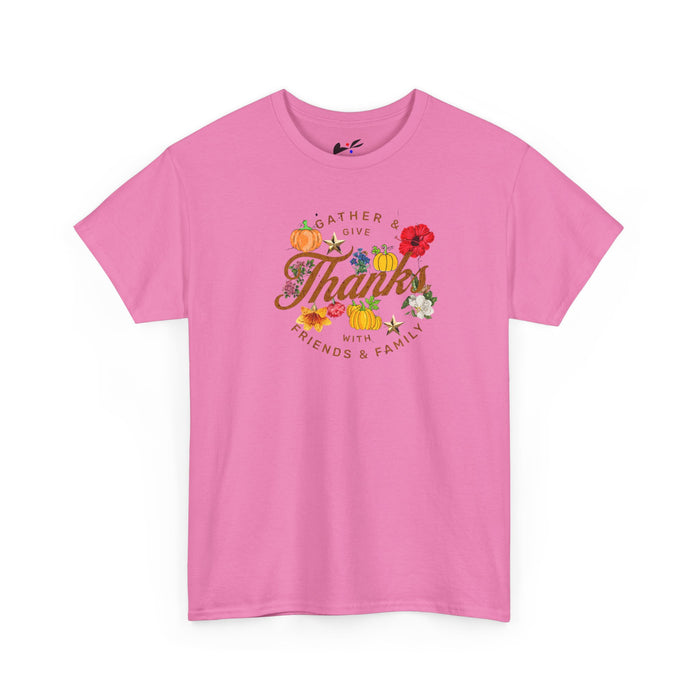 'Gather & Give Thanks with Friends & Family' Unisex Heavy Cotton Tee.