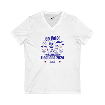 'Go Vote! Elections 2024 *USA*'  Unisex Jersey Short Sleeve V-Neck Tee.