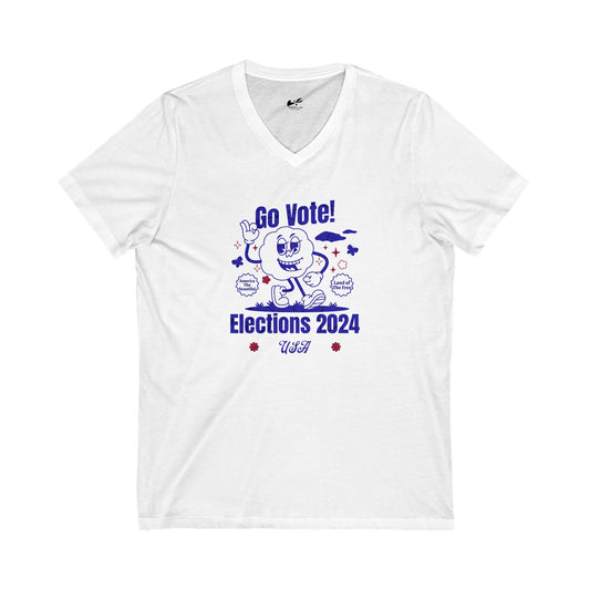 'Go Vote! Elections 2024 *USA*'  Unisex Jersey Short Sleeve V-Neck Tee.