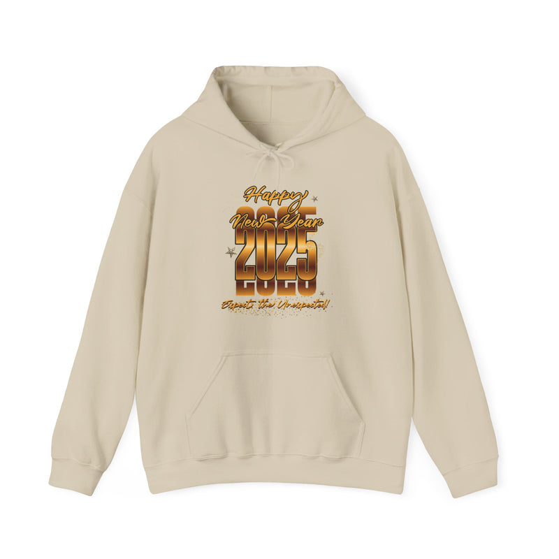 'Happy New Year 2025, Expect the Unexpected' Unisex Heavy Blend™ Hooded Sweatshirt.