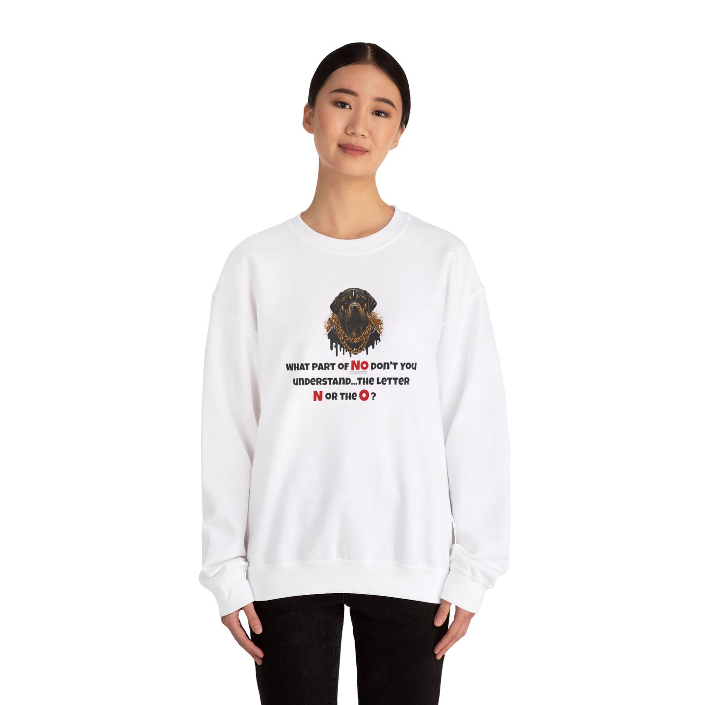 'What Part of NO Don't You Understand, The Letter N or The O?' Unisex Heavy Blend™ Crewneck Sweatshirt.