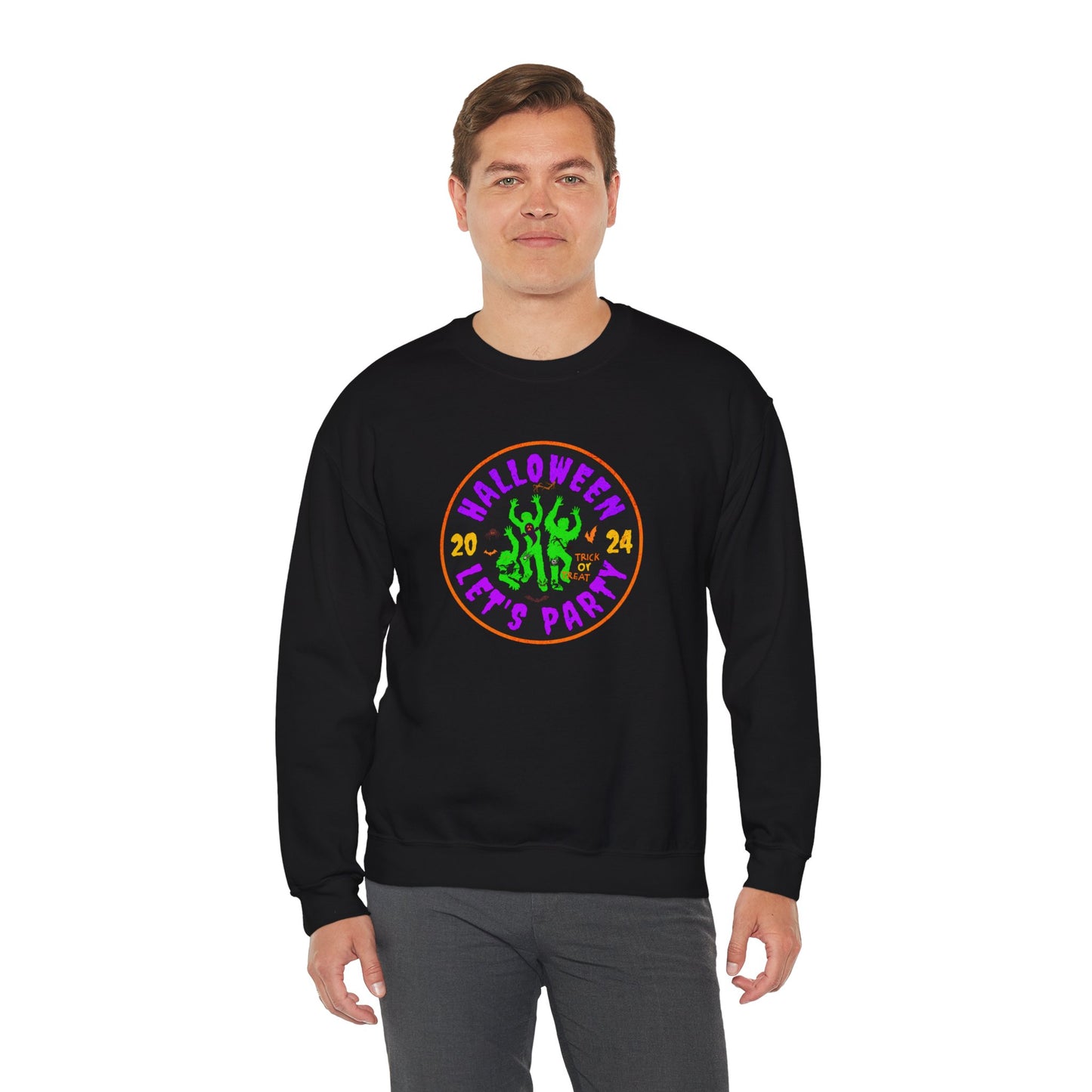 'Halloween 2024-Let's Party' Unisex Heavy Blend™ Crewneck Sweatshirt.