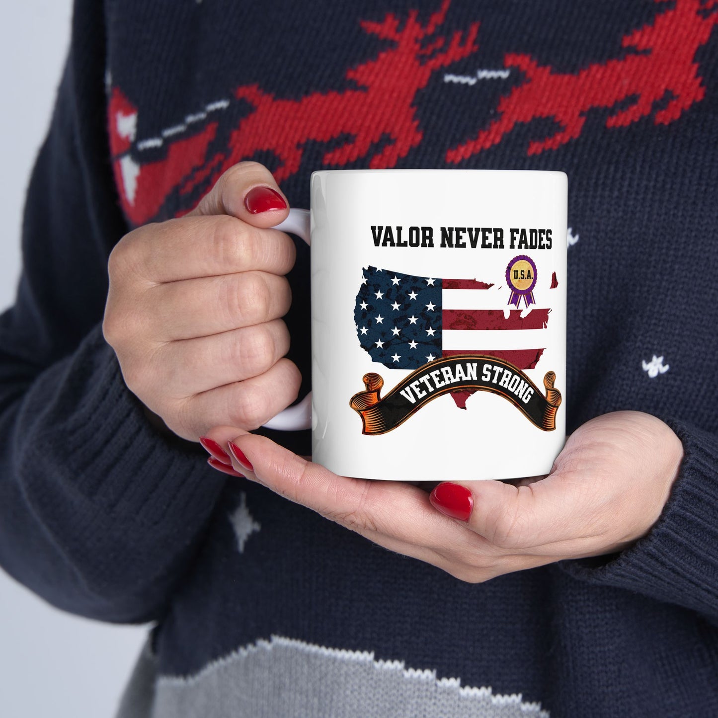 'Valor Never Fades...Veteran Strong' White Ceramic Mug 11oz