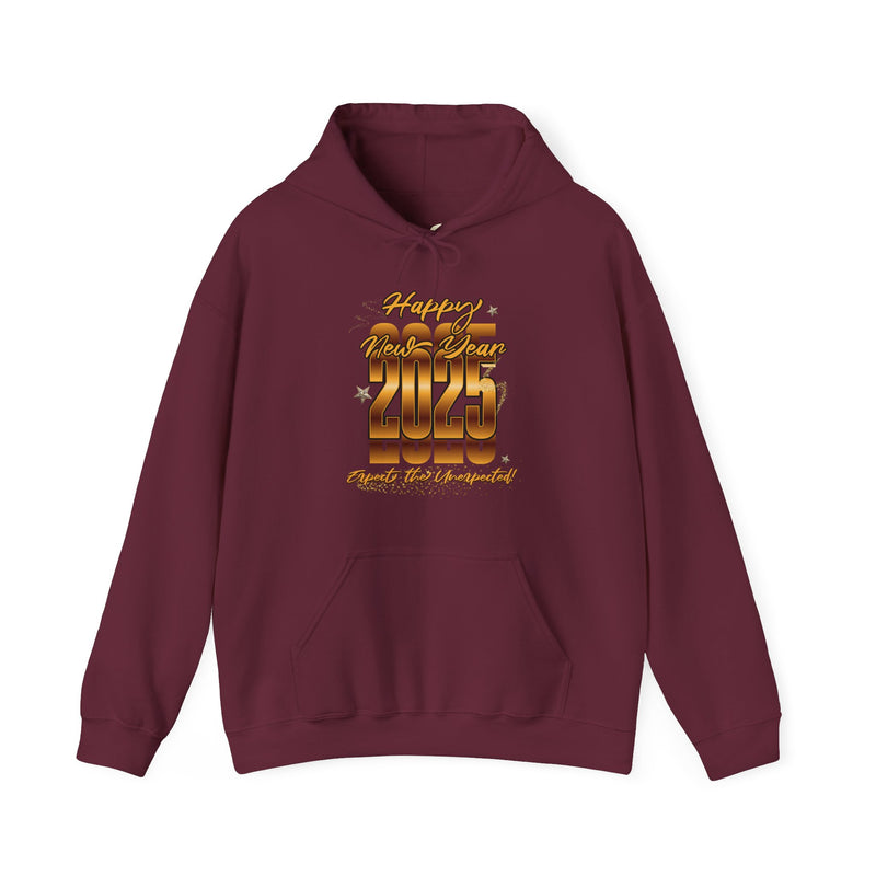 'Happy New Year 2025, Expect the Unexpected' Unisex Heavy Blend™ Hooded Sweatshirt.