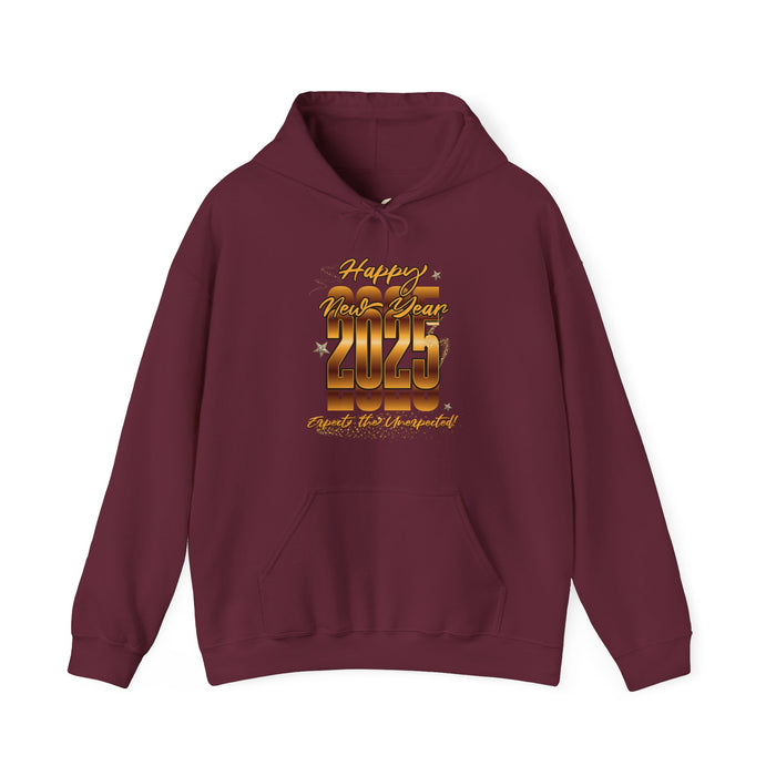 'Happy New Year 2025, Expect the Unexpected' Unisex Heavy Blend™ Hooded Sweatshirt.