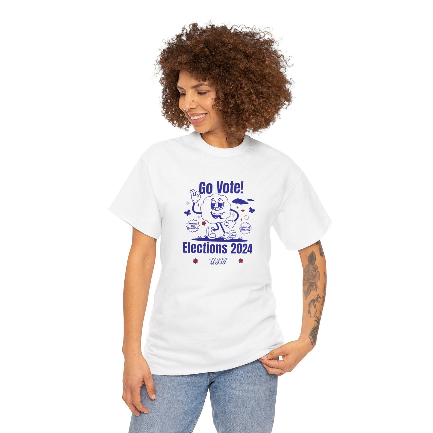 'Go Vote! Elections 2024 *USA*'   Unisex Medium Cotton Tee.