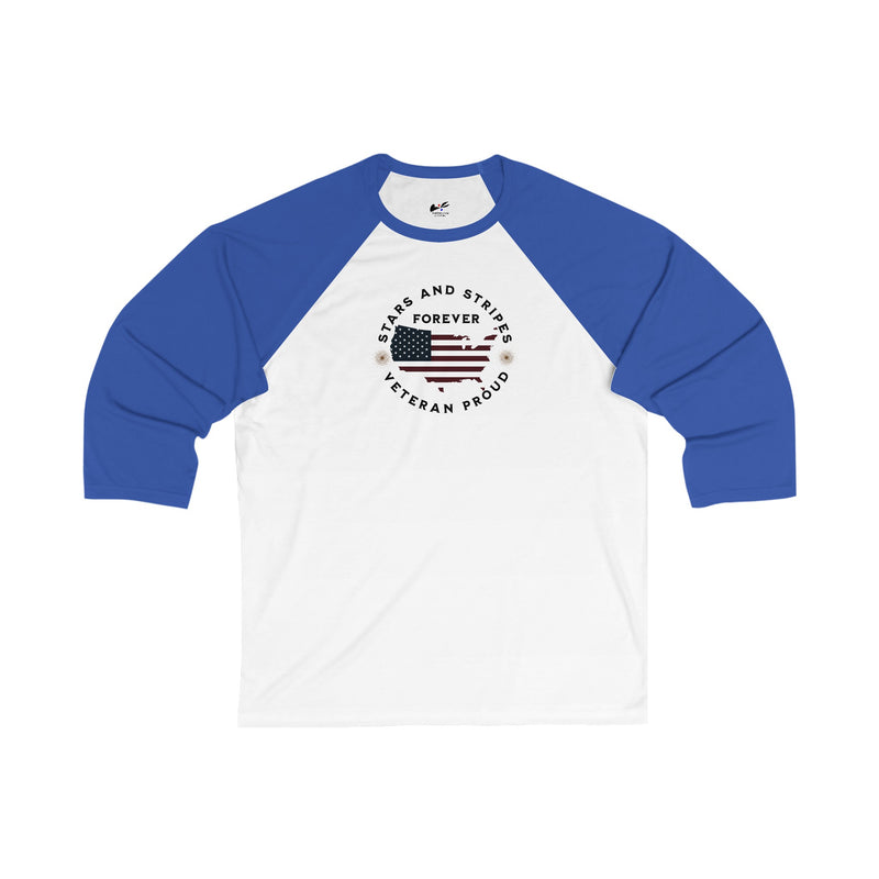 'Stars and Stripes Forever -Veteran Proud-'. Unisex 3\4 Sleeve Baseball Tee.