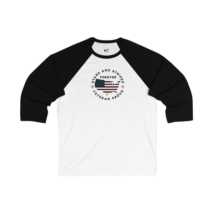 'Stars and Stripes Forever -Veteran Proud-'. Unisex 3\4 Sleeve Baseball Tee.