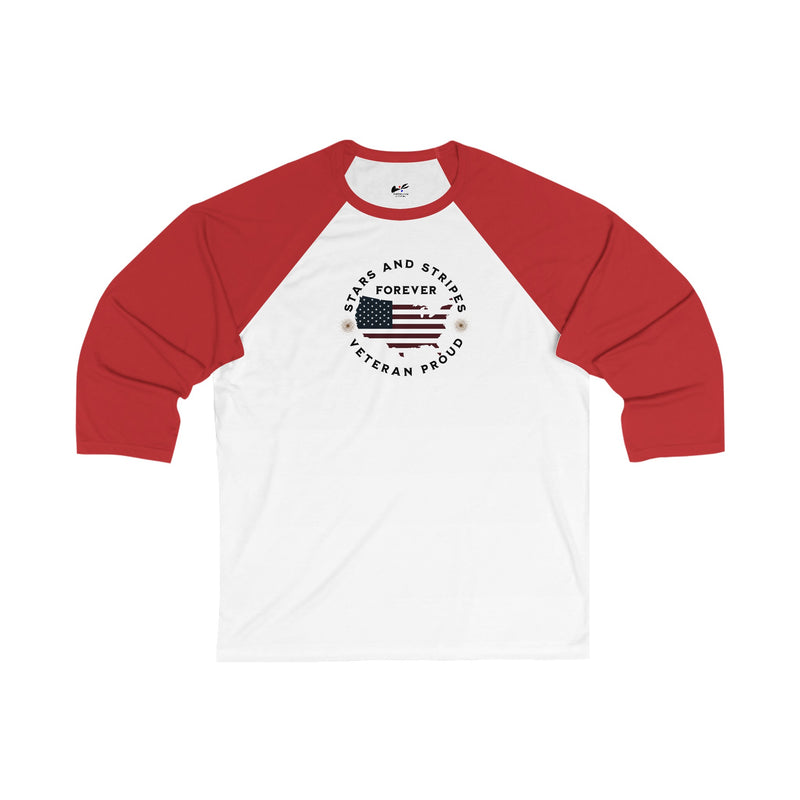 'Stars and Stripes Forever -Veteran Proud-'. Unisex 3\4 Sleeve Baseball Tee.