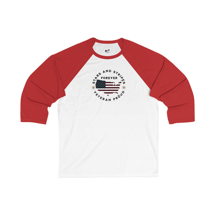 'Stars and Stripes Forever -Veteran Proud-'. Unisex 3\4 Sleeve Baseball Tee.