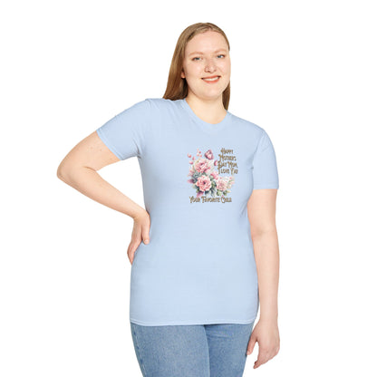 'Happy Mother's Day Mom, I love You! Your Favorite Child.' Unisex Softstyle T-Shirt.