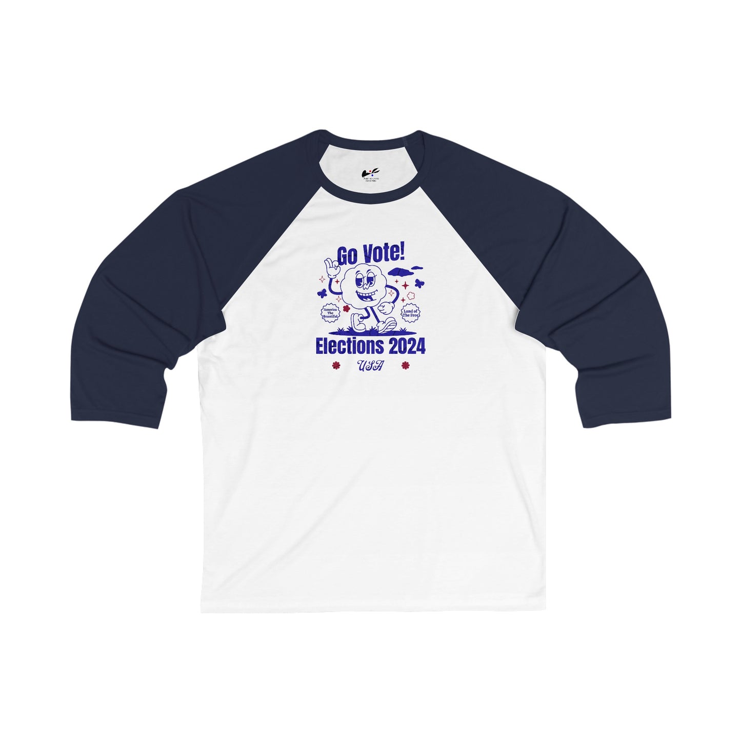 'Go Vote! Elections 2024 *USA*'  Unisex 3\4 Sleeve Baseball Tee.