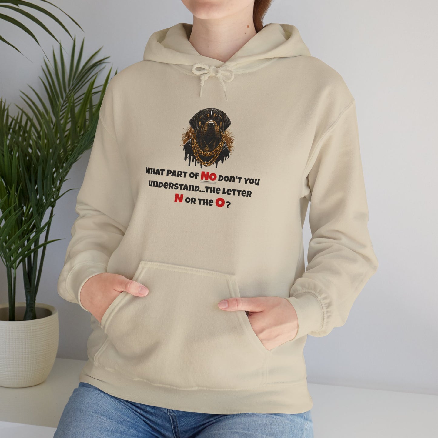 'What Part Of NO Don't You Understand, The Letter N or The O?' Unisex Heavy Blend™ Hooded Sweatshirt.