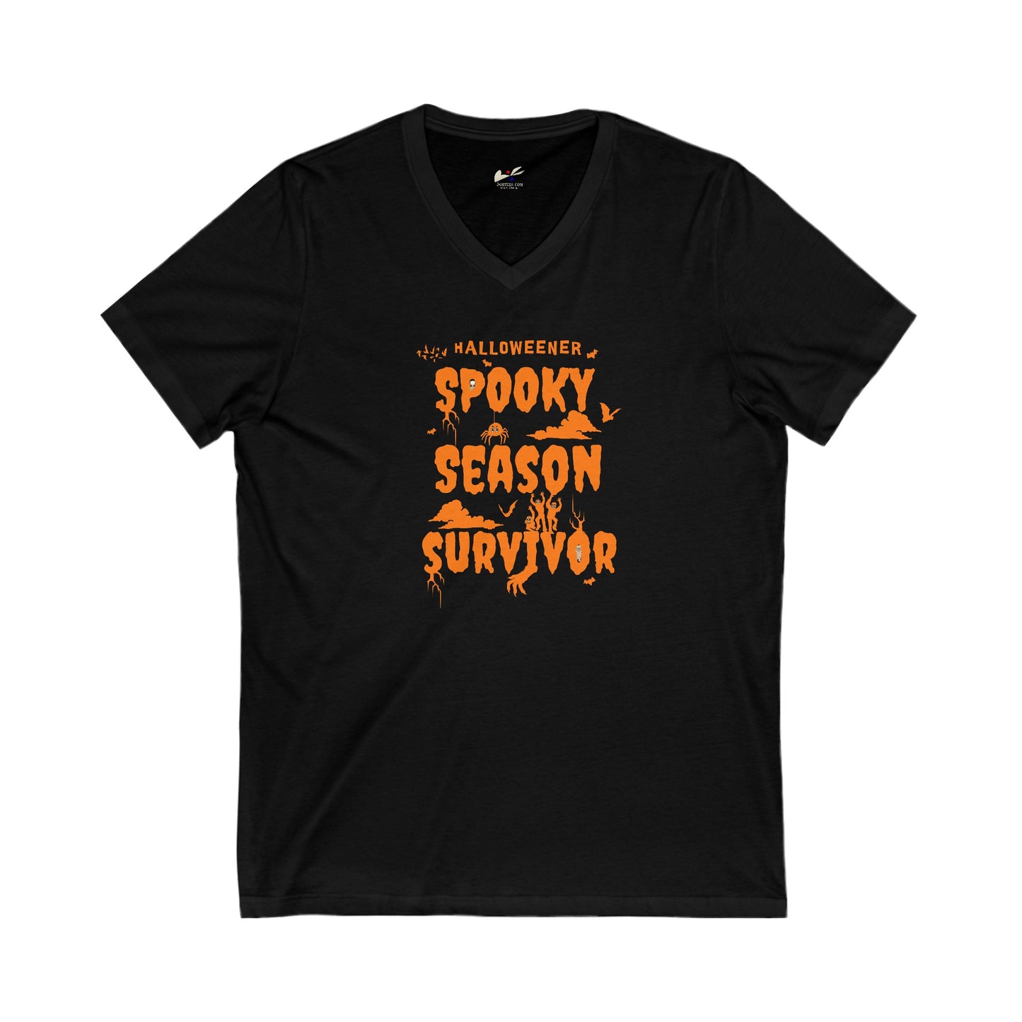 'Spooky Season Survivor' Unisex Jersey Short Sleeve V-Neck Tee.