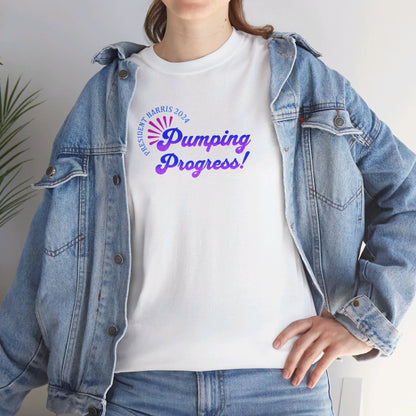 'President Harris 2024. Pumping Progress!.' Unisex Heavy Cotton Tee.