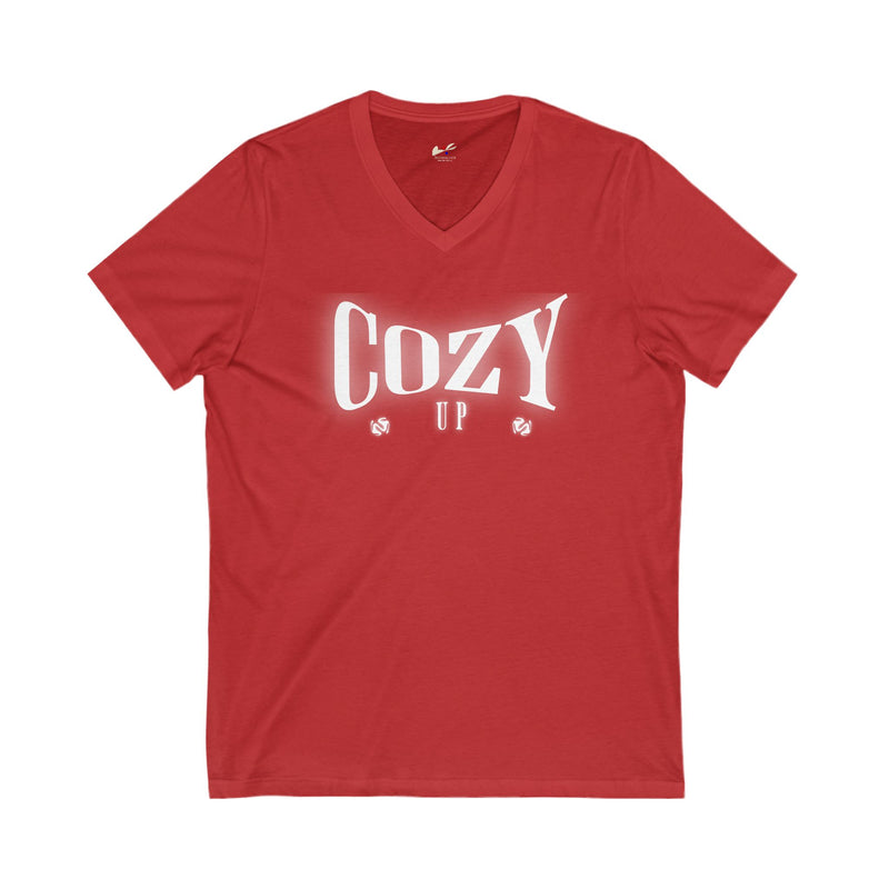 'Cozy Up' Unisex Jersey Short Sleeve V-Neck Tee.