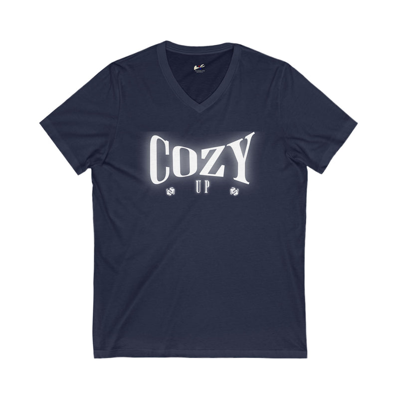 'Cozy Up' Unisex Jersey Short Sleeve V-Neck Tee.