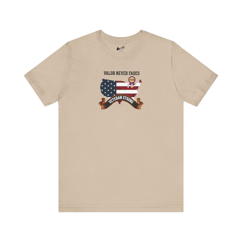 'Valor Never Fades-Veteran Strong' Unisex Jersey Short Sleeve Tee.