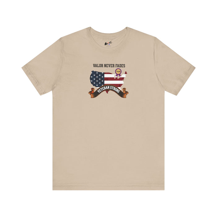 'Valor Never Fades-Veteran Strong' Unisex Jersey Short Sleeve Tee.