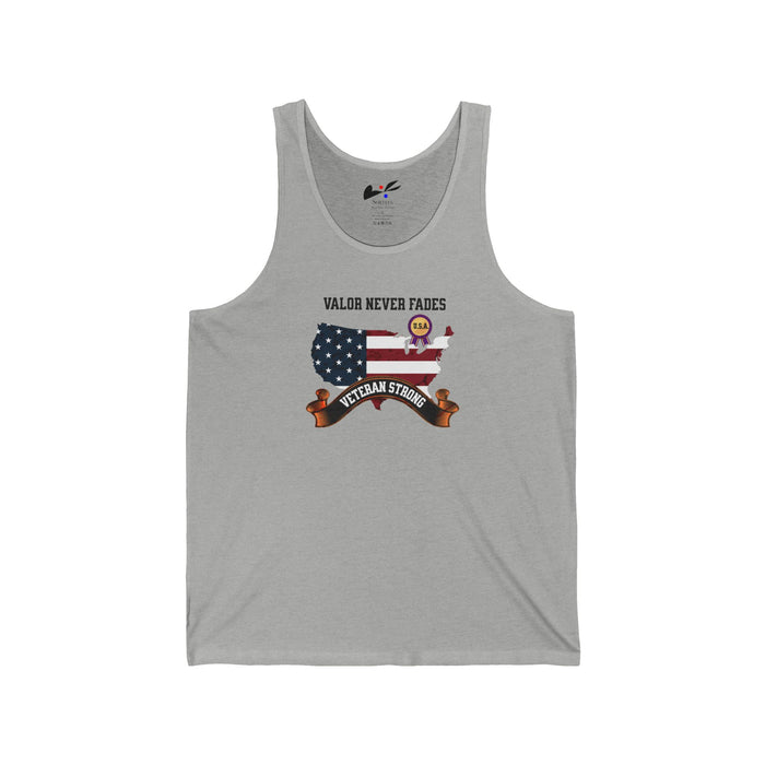 'Valor Never Fades, Veteran Strong' Unisex Jersey Tank.
