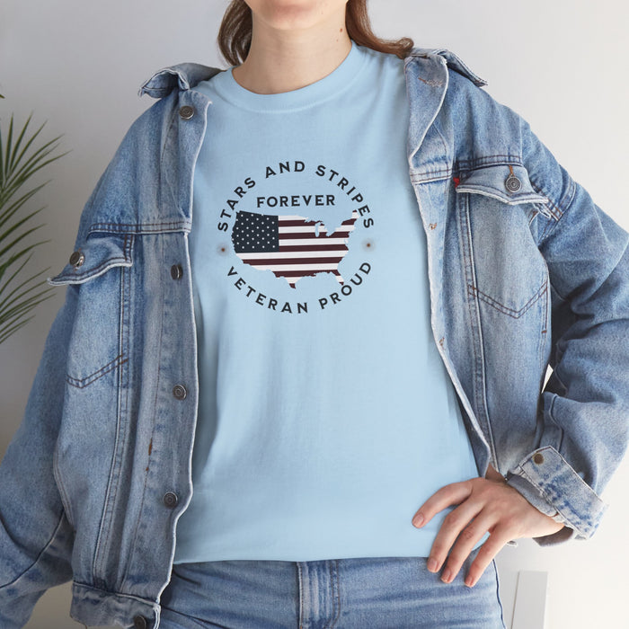 ' Stars and Stripes Forever -Veteran Proud-'. Unisex Heavy Cotton Tee.