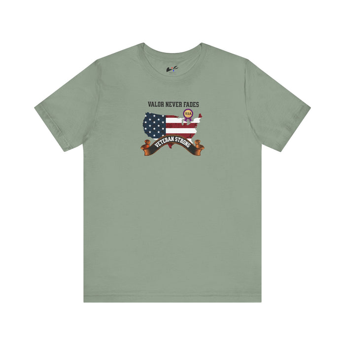 'Valor Never Fades-Veteran Strong' Unisex Jersey Short Sleeve Tee.