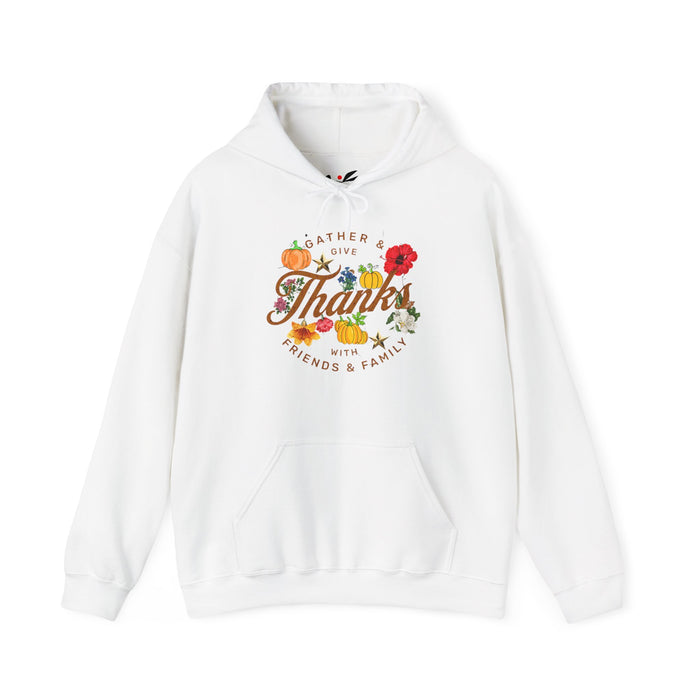 Gather and Give Thanks with Friends and Family' Unisex Heavy Blend™ Hooded Sweatshirt.