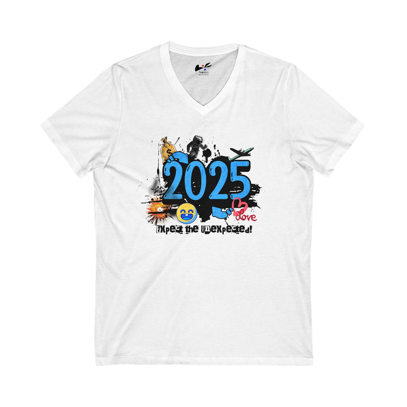 '2025 Expect The Unexpected' Unisex Jersey Short Sleeve V-Neck Tee.