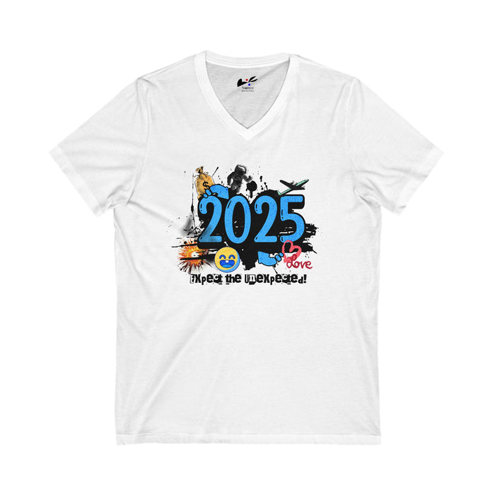 '2025 Expect The Unexpected' Unisex Jersey Short Sleeve V-Neck Tee.