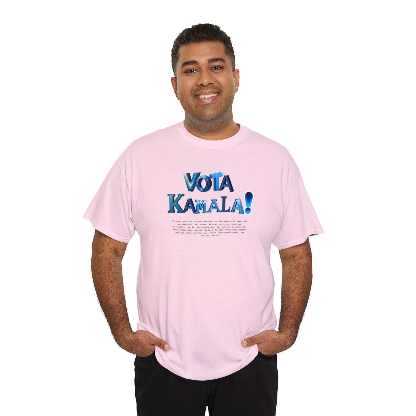 'Vota Kamala!, Vota en contra de la Gran Mentira, de dictaduras, de immunidad presidencial,  del acoso, Vota en contra de conductas criminales...' Unisex Heavy Cotton Tee