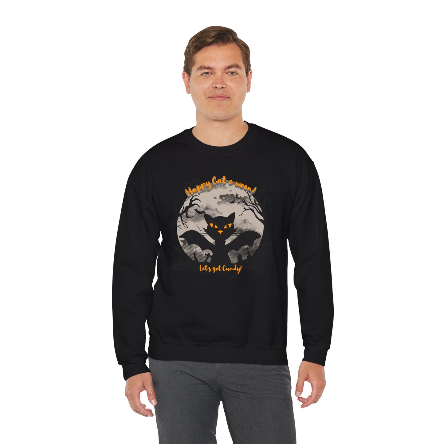 'Happy Cat-o-ween! Let's Get Candy!' Unisex Heavy Blend™ Crewneck Sweatshirt.