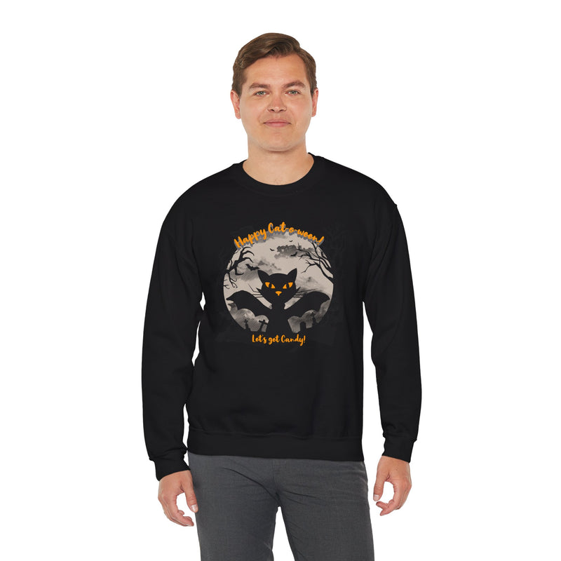 'Happy Cat-o-ween! Let's Get Candy!' Unisex Heavy Blend™ Crewneck Sweatshirt.