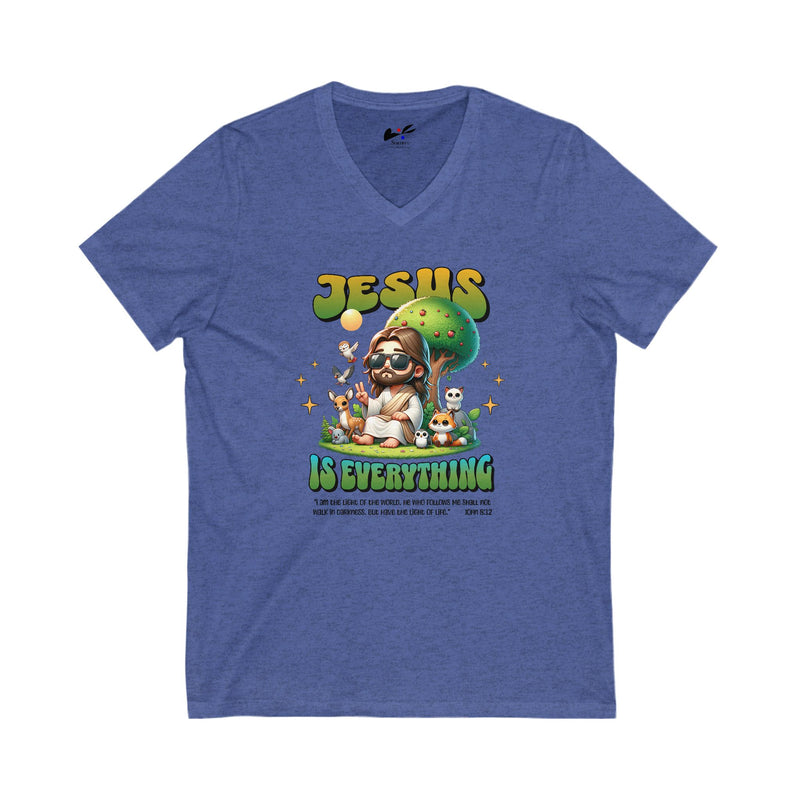 'Jesus is Everything' Unisex V-Neck Tee – Faith-Inspired Graphic Shirt.