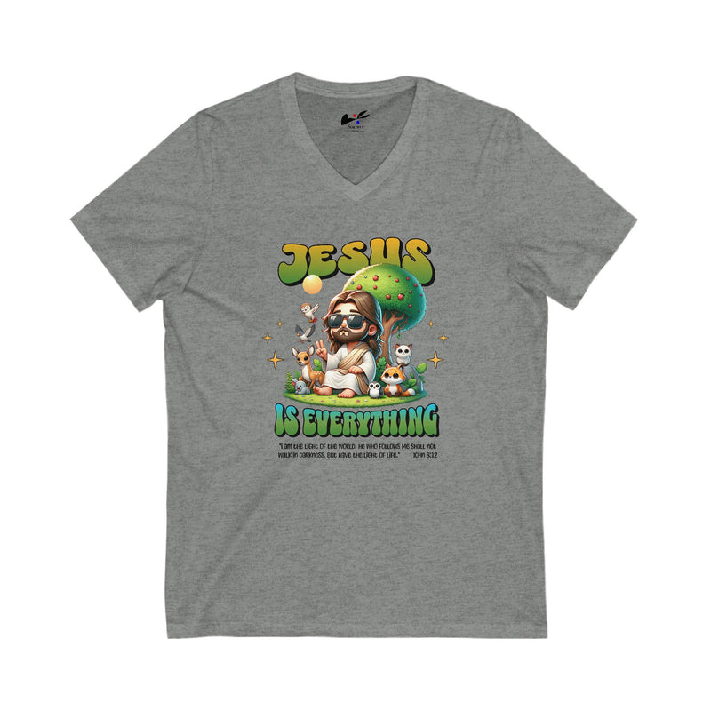 'Jesus is Everything' Unisex V-Neck Tee – Faith-Inspired Graphic Shirt.