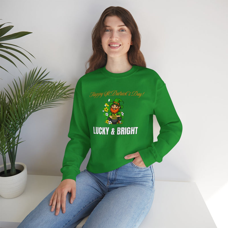 'Happy St. Patrick's Day! Lucky & Bright' Unisex Heavy Blend™ Crewneck Sweatshirt.
