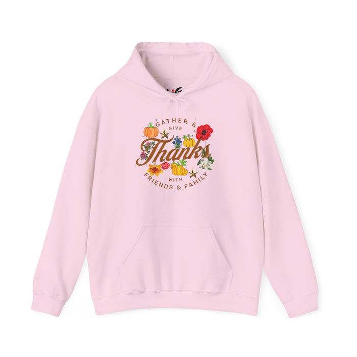 Gather and Give Thanks with Friends and Family' Unisex Heavy Blend™ Hooded Sweatshirt.