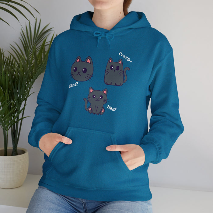 'Cat Hoodie, What?, Crazy..., Hey!'Unisex Heavy Blend™ Hooded Sweatshirt.