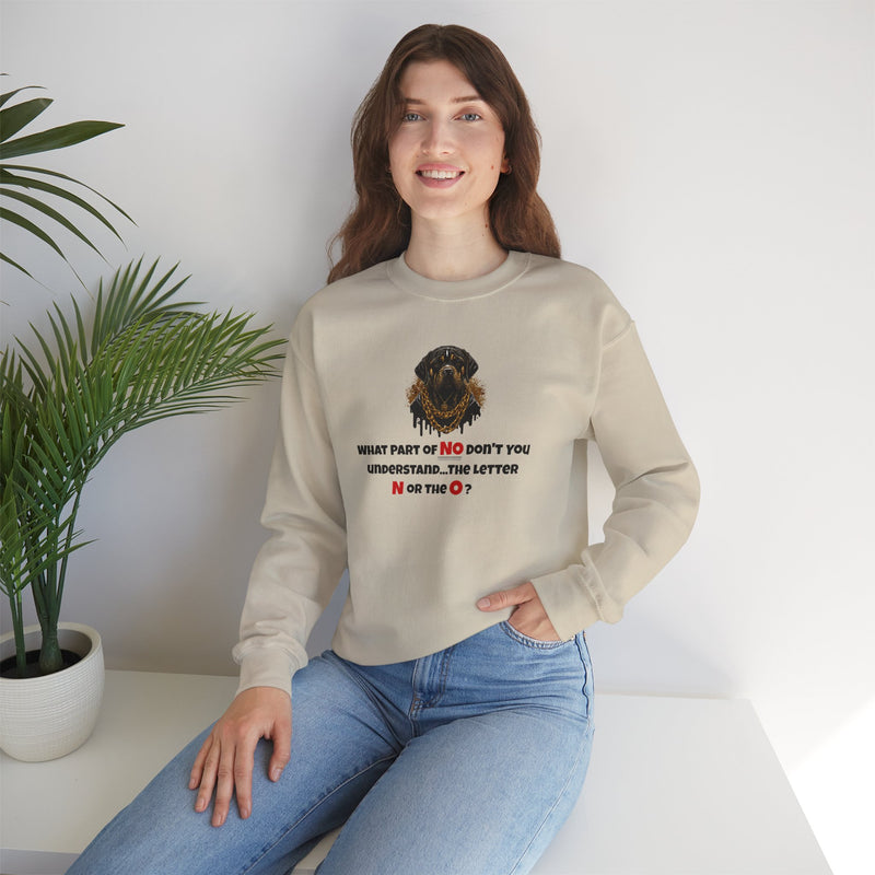 'What Part of NO Don't You Understand, The Letter N or The O?' Unisex Heavy Blend™ Crewneck Sweatshirt.
