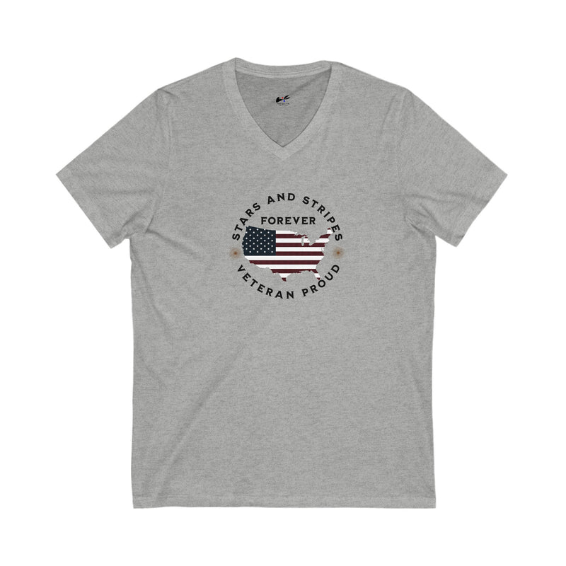 'Stars and Stripes Forever  -Veteran Proud-'. Unisex Jersey Short Sleeve V-Neck Tee.