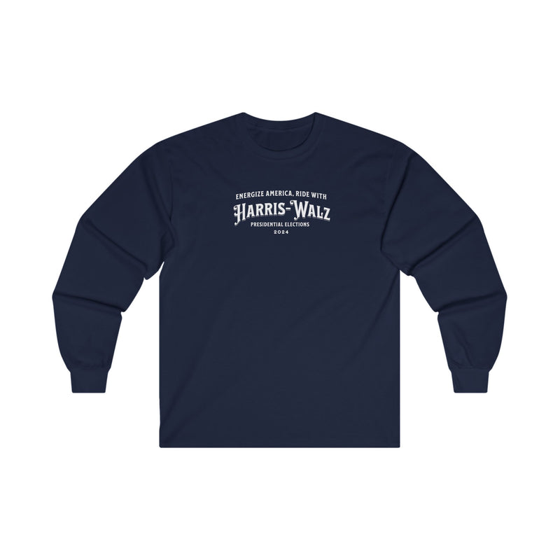 'Energize America, Ride with Harris-Walz! -Presidential Elections 2024-' Unisex Ultra Cotton Long Sleeve Tee.