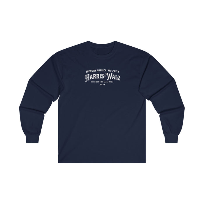 'Energize America, Ride with Harris-Walz! -Presidential Elections 2024-' Unisex Ultra Cotton Long Sleeve Tee.