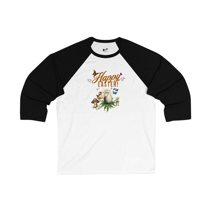 'Happy Easter' Unisex 3\4 Sleeve Baseball Tee.