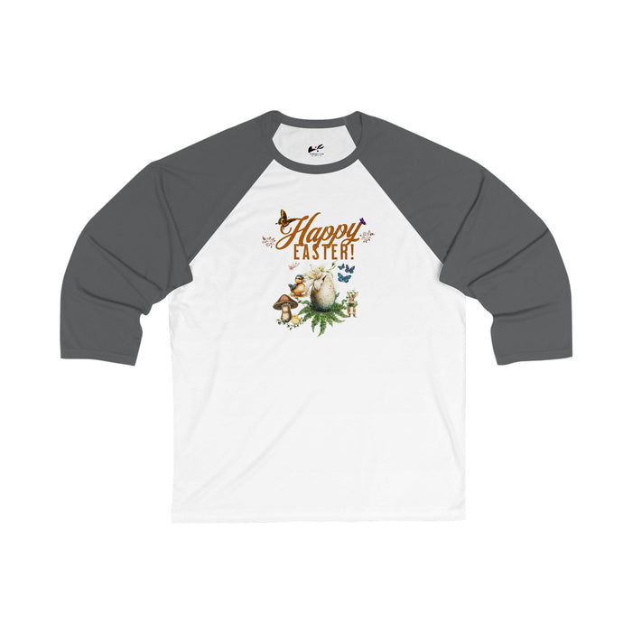 'Happy Easter' Unisex 3\4 Sleeve Baseball Tee.